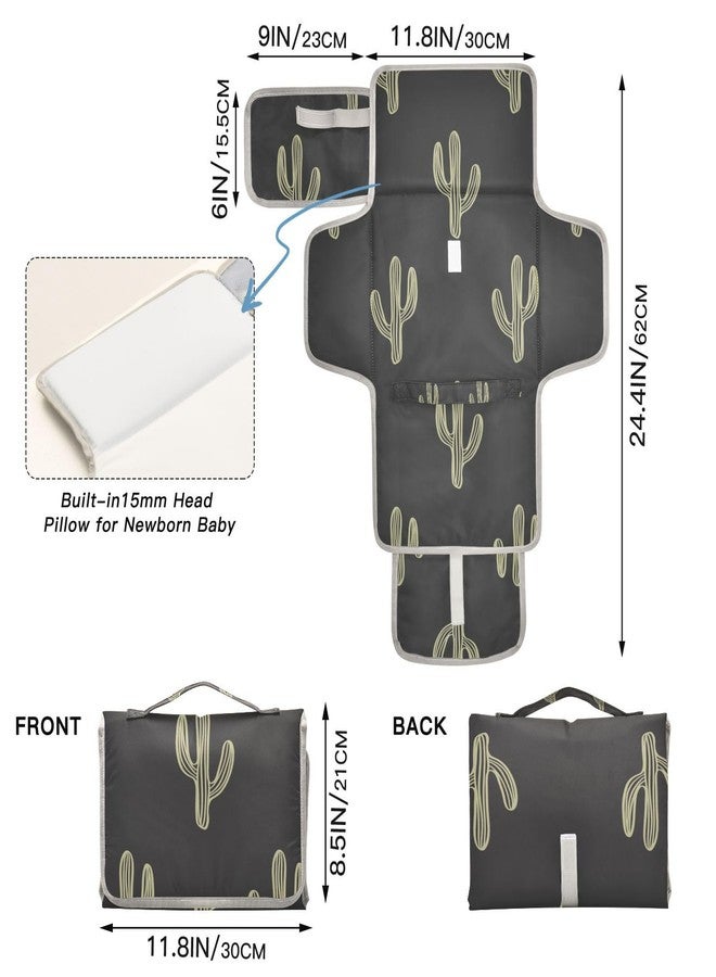 WELLDAY Black Cactus Portable Diaper Changing Pad - Waterproof Foldable Baby Diaper Changing Pad with Built-in Pillow, Travel Diaper Changing Mat for Newborn Baby - Image 4